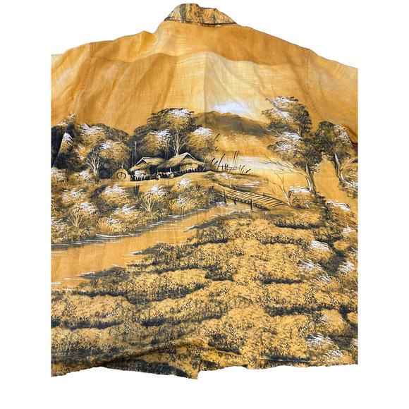 Lucky Brand Linen Button Up Shirt Mens L Yellow Island Vibe Short Sleeve Hut - Picture 3 of 11